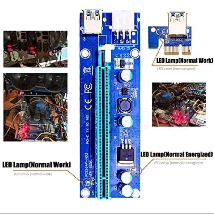 Ethereum PCI-E 1x to 16x Powered USB3.0 GPU Riser Extender Adapter Card VER 009s