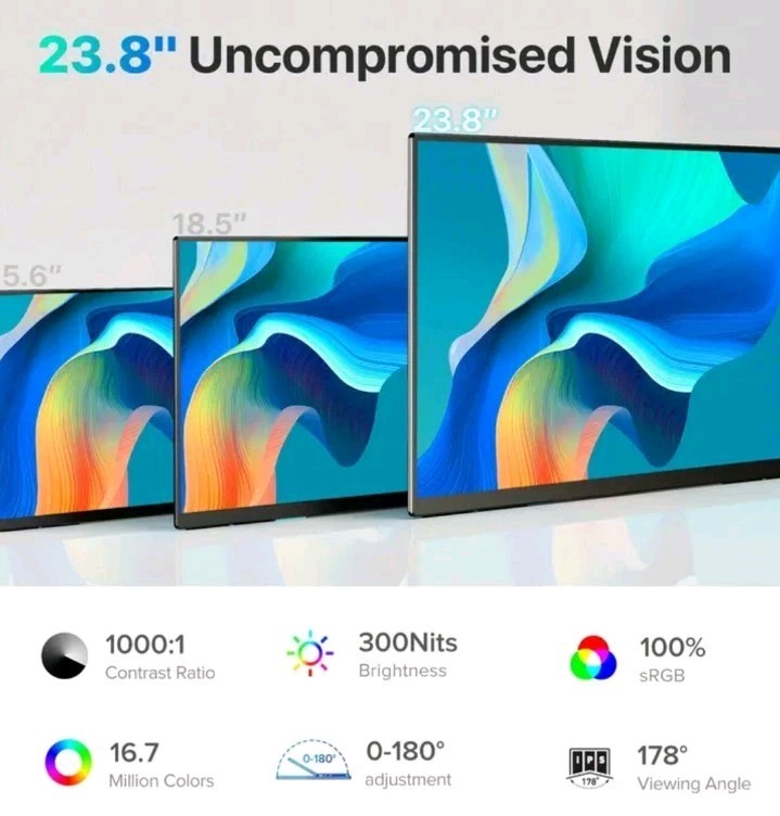 UPERFECT 23.8" Portable Monitor 120Hz Larger Screen 1080P FHD For Computer