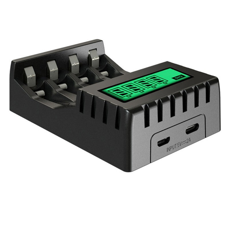 Efficient LCD Charger with 4 Slots Suitable for AAAAA Rechargeable Batteries
