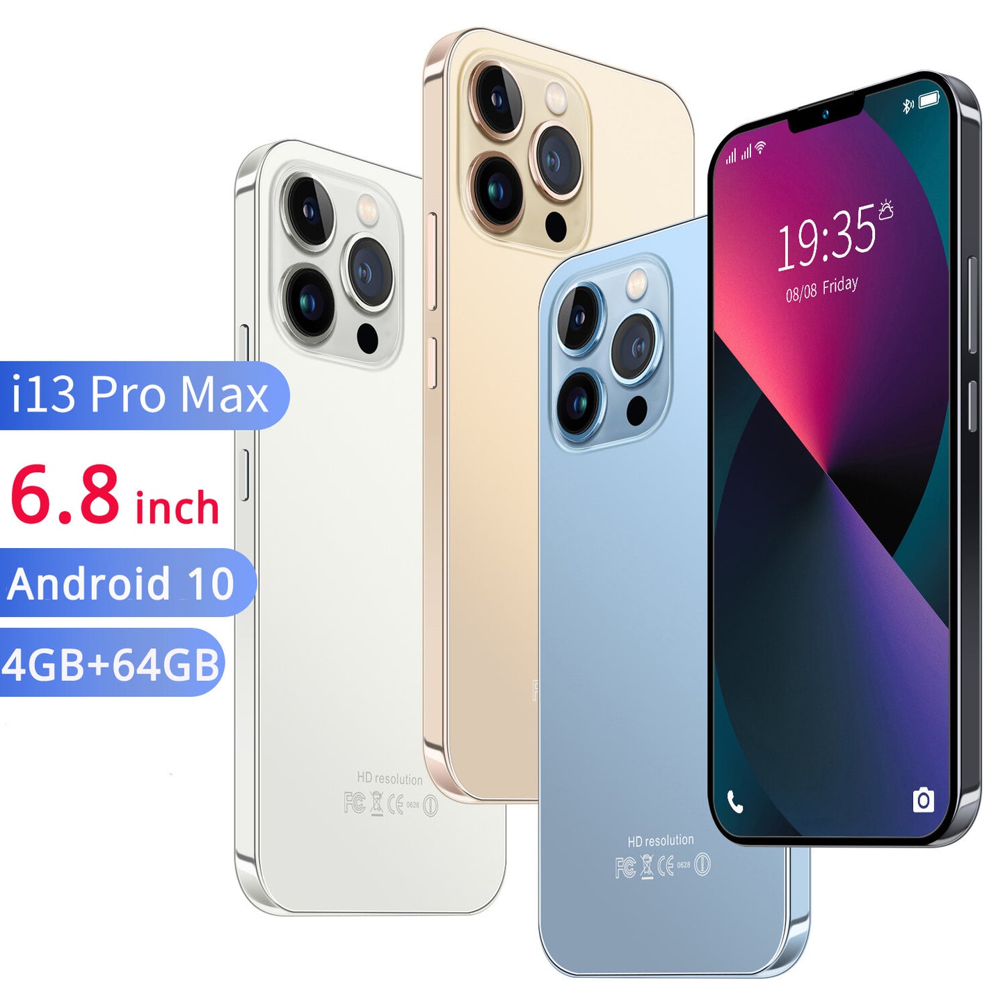 6.8" Unlocked i13 Pro Max Android 10 Smartphone Dual Sim 4G Phone Mobile 4+64 GB
