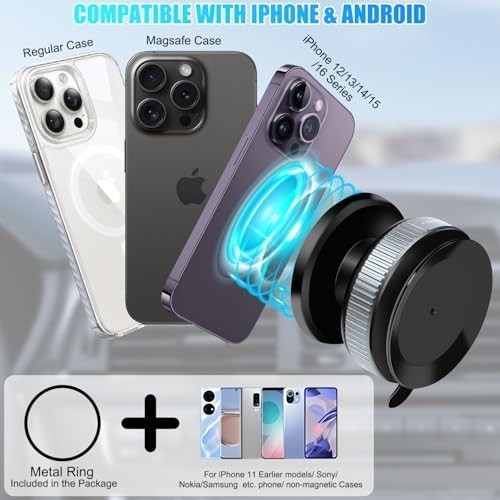 Upgraded Vacuum Magnetic Suction Phone Mount,360°Adjustable Magnetic Suction