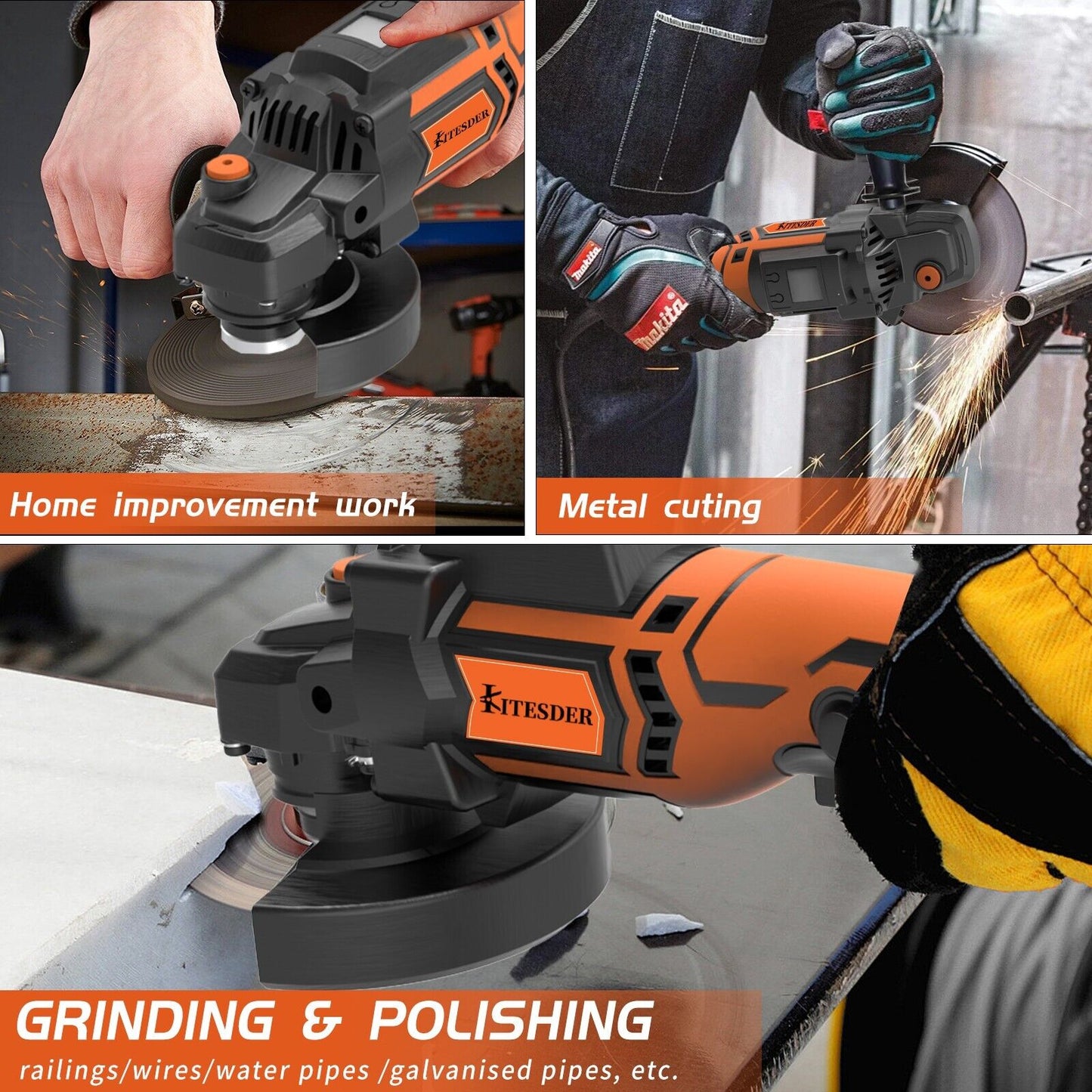 KITESDER Cordless Angle Grinder Handheld Saw 9000RPM with Battery Blade Toolkit