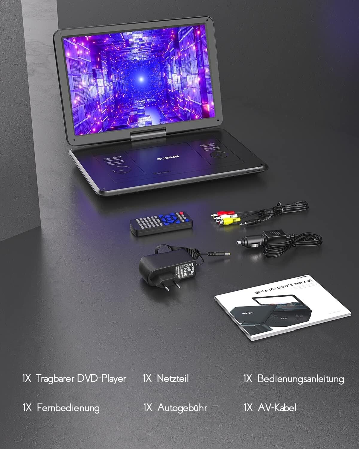17.5" Portable DVD Player with HD Swivel Screen, Region Free,Remote Control
