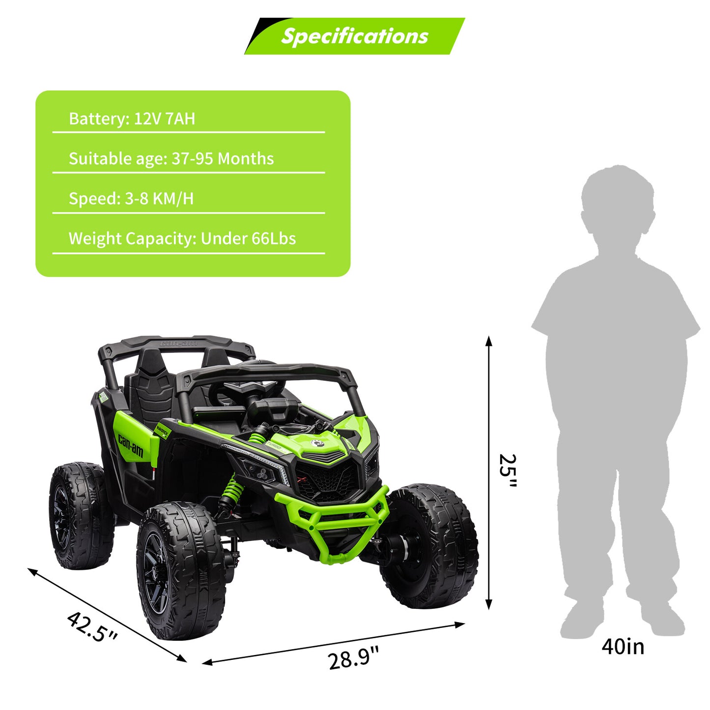 Can-Am Licensed 12V Ride on UTV Car for Kids Electric Fun Toys 4WD Off-Road Quad