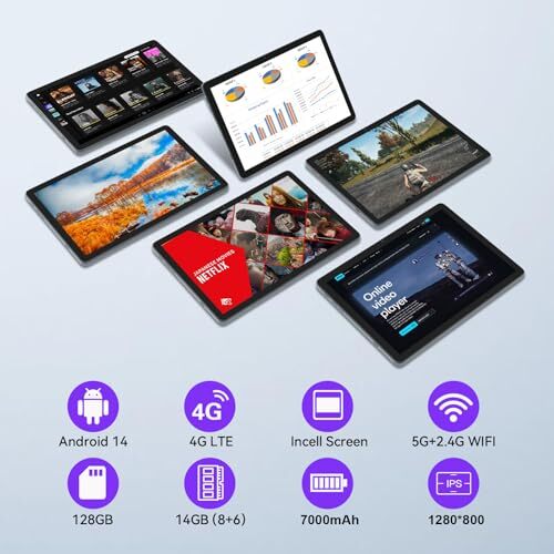 Android 14 Tablet 4G Cellular 14GB RAM(8+6 Virtual)+128GB ROM+1TB, 2024 Newest