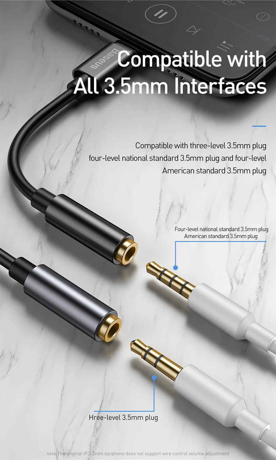 Baseus USB Type C To 3.5mm Earphone Jack OTG Adapter Type-C 3.5 mm Headphone