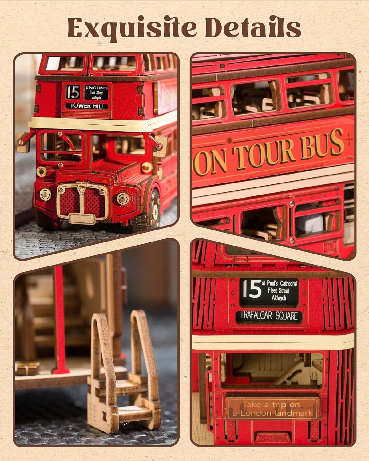 Rolife London Tour Bus 3D Puzzle 3D Wooden Puzzle Model Kits Collectibles Gifts