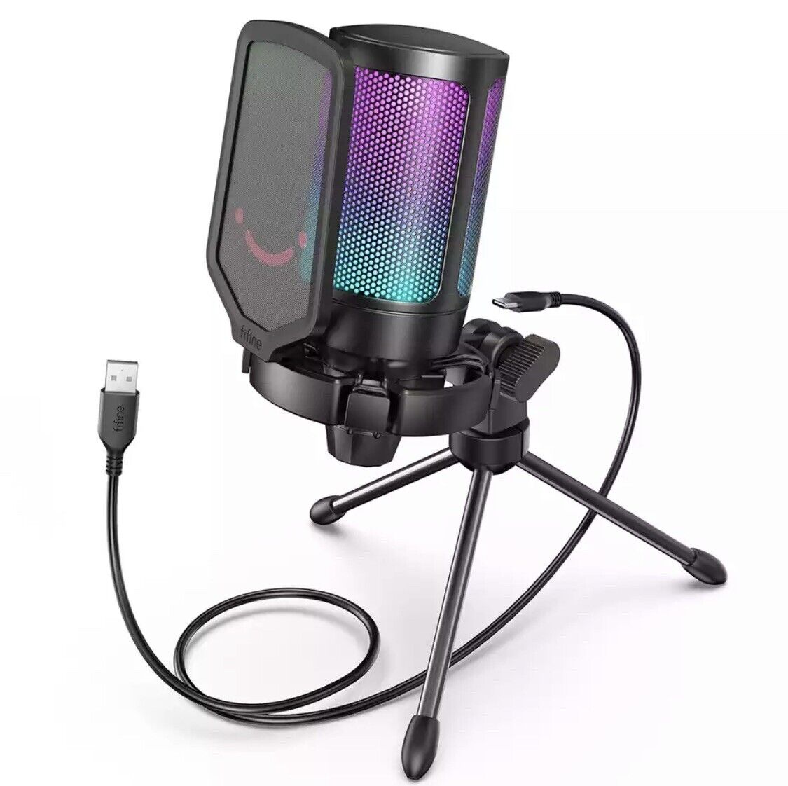 FIFINE Gaming Microphone USB PC Mic for Streaming Podcasts Recording Condense...