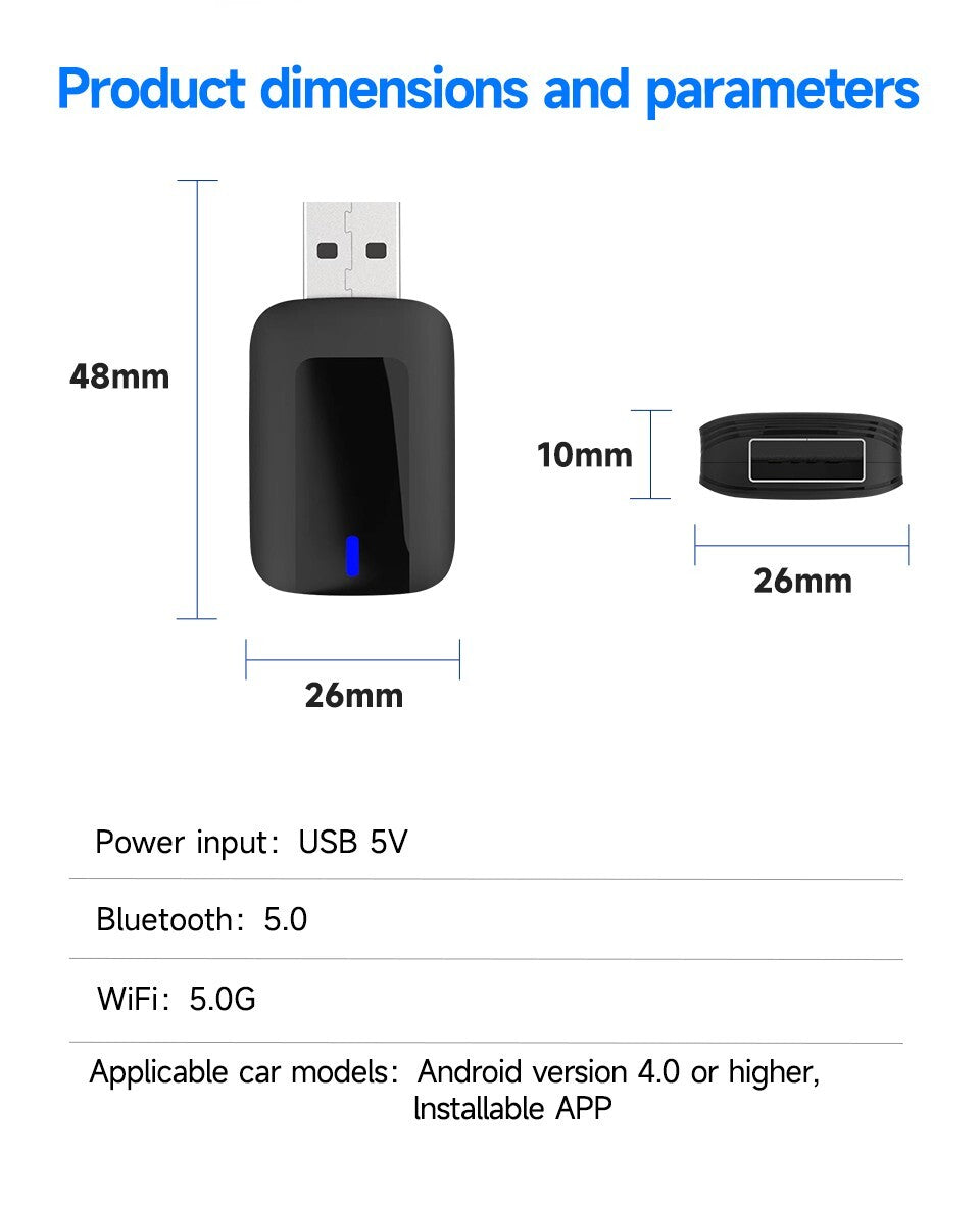2-in-1 Wireles CarPlay Auto Adapter Fast-Connecting Plug&Play WIFI5.0 BT2.4/5.0
