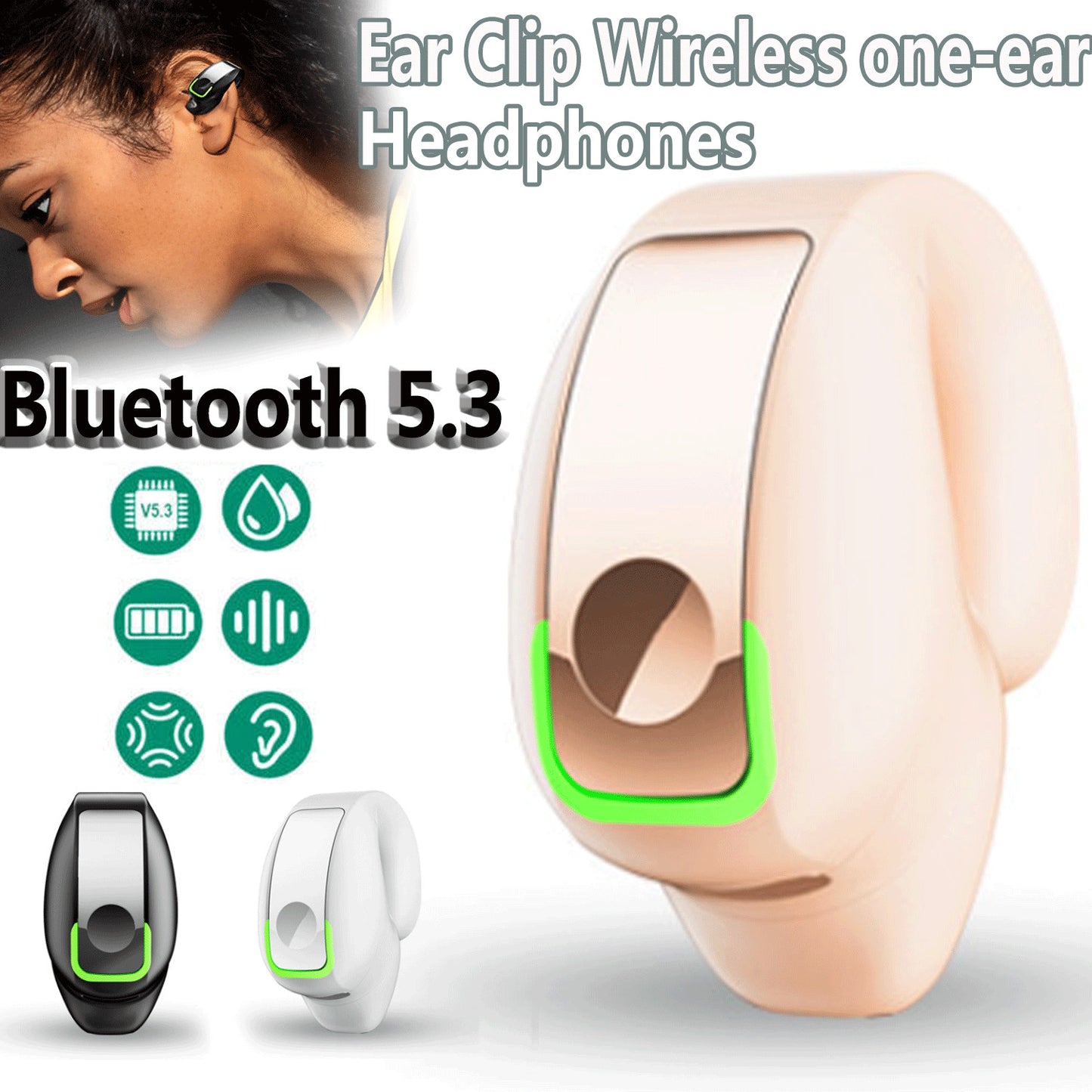 Bluetooth 5.3 Wireless Earbuds Ear Clip Bone Conduction Headphones Headset 2 Pcs