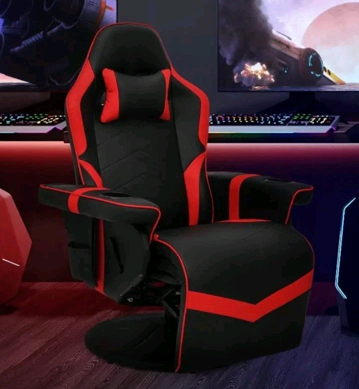 Video Game Desk Chair - Ergonomic Computer with Footrest and Red high back