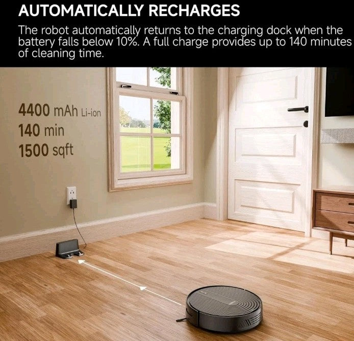 RS1 Robot Vacuum, Brushless Tangle-free,140min Runtime, Automatic Recharge