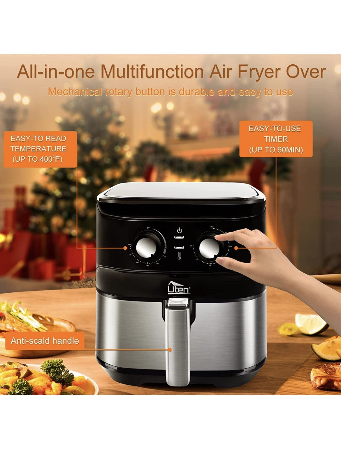 Uten Large Air Fryer 5.8Quart & Electric Hot Air Fryer XL Oven Oilless Cover