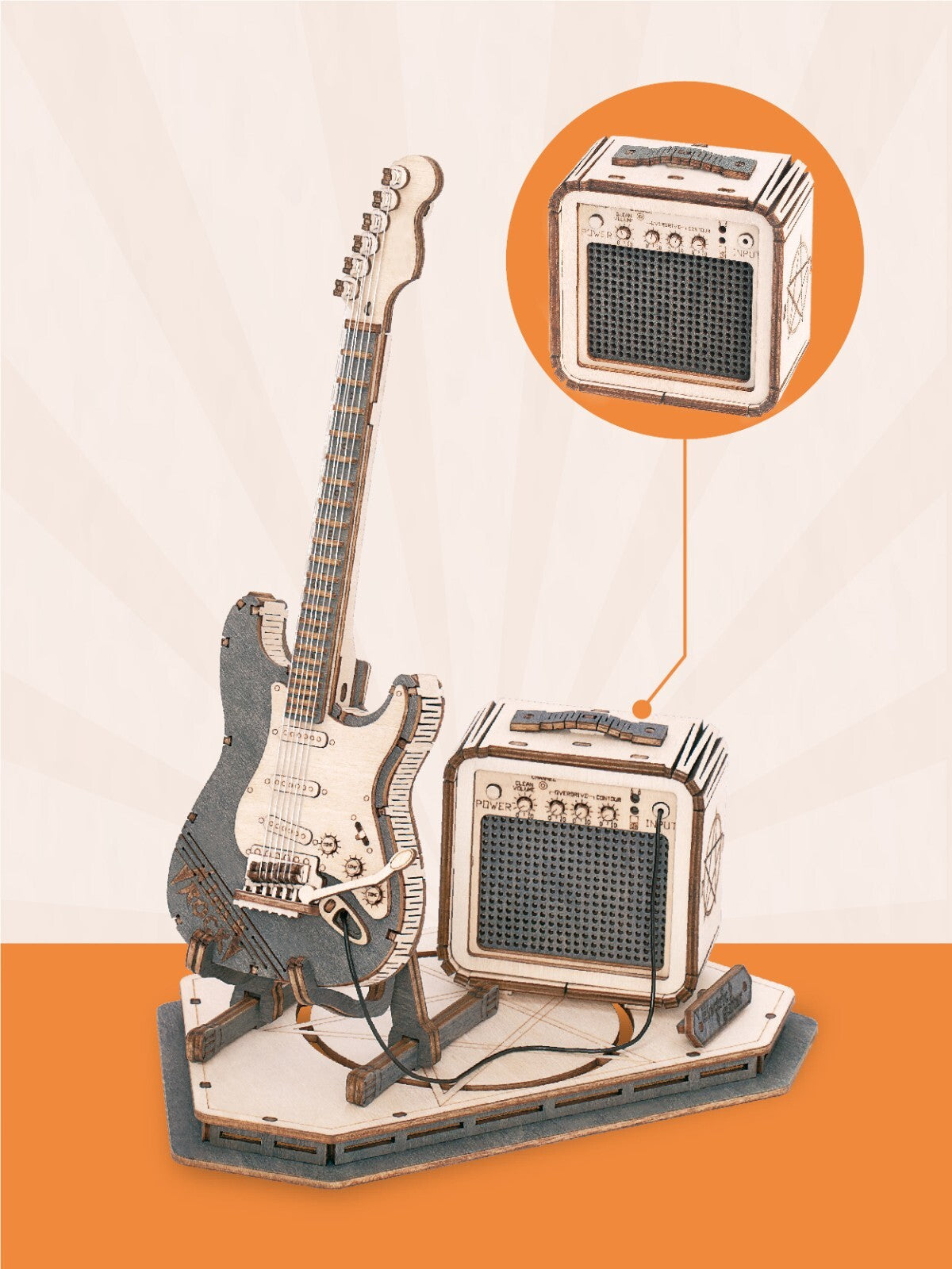 ROKR 3D Wooden Puzzle Electric Guitar Model Kit Puzzle Toy Decor for Adult Gifts