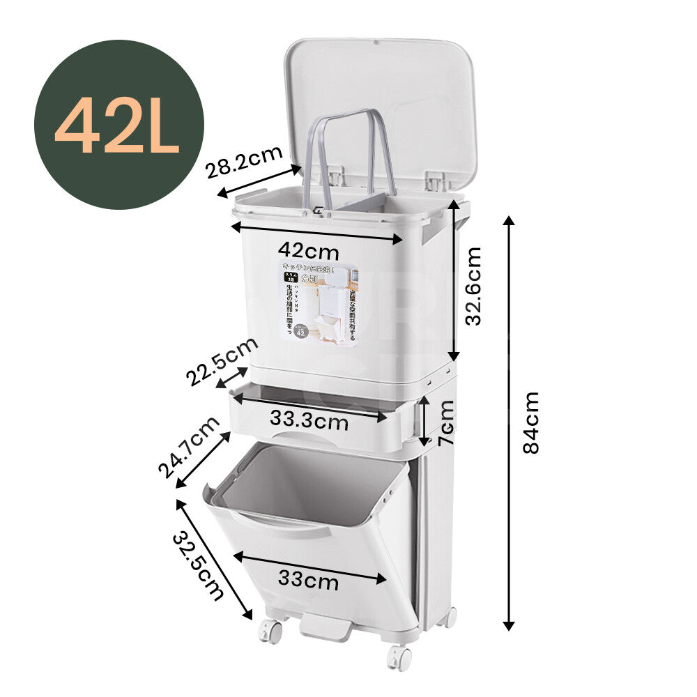 Furb New Kitchen Bin Waste Sorting Trash Bins Lid Garbage Recycling Dustbin Can