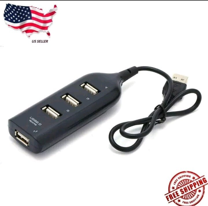 Black USB 2.0 Hi-Speed 4-Port Splitter Hub For PC Notebook