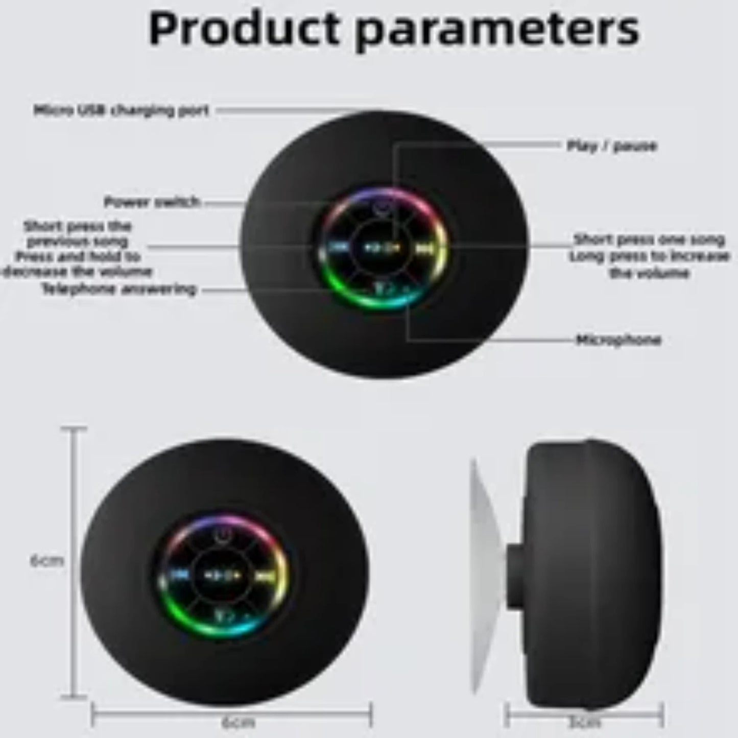 BTS-07 LED Colorful Light IPX4 Waterproof Wireless Bluetooth Speaker
