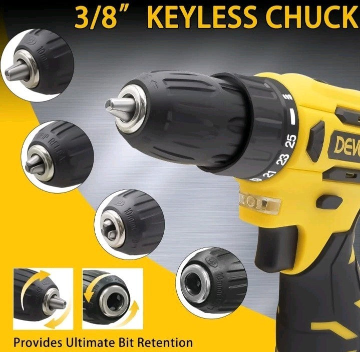 DEVONIC Cordless Drill Set,21V Electric Drill with 1 Lithium Battery and Charger