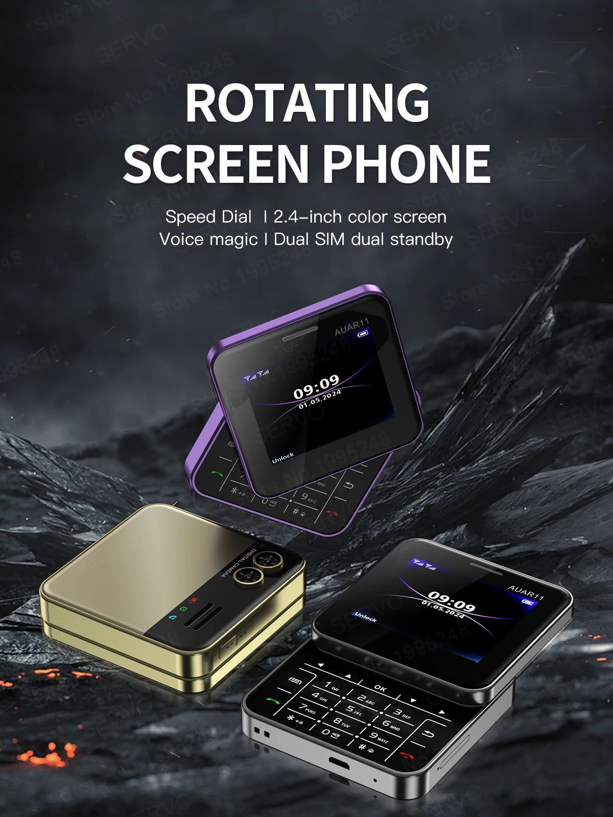 SERVO Rotating Sliding Mini Mobile Phones 2.4“ GSM Blacklist Speed Dail Dual SIM