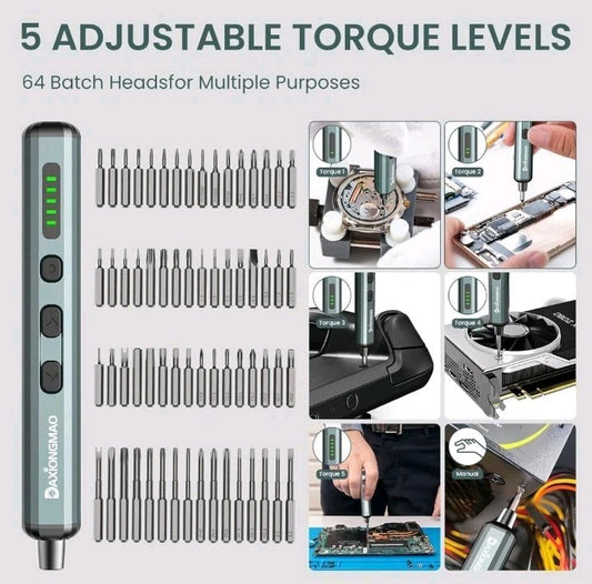 Electric Screwdriver 70 in 1 Screwdriver Set with 64 S2Bits for Eyeglasses Watch