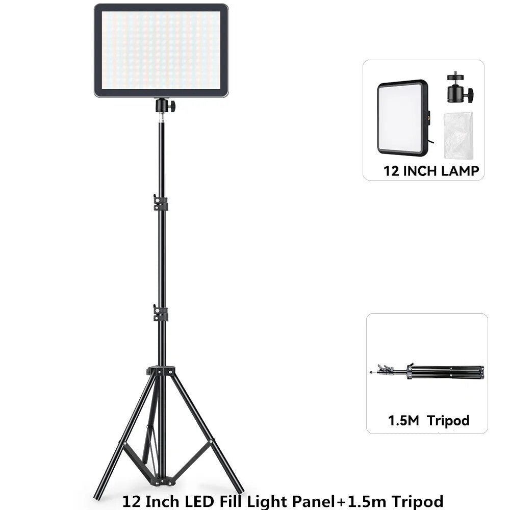 8/12 Inch LED Photography Video Light Panel Lighting Photo Studio Lamp Kit