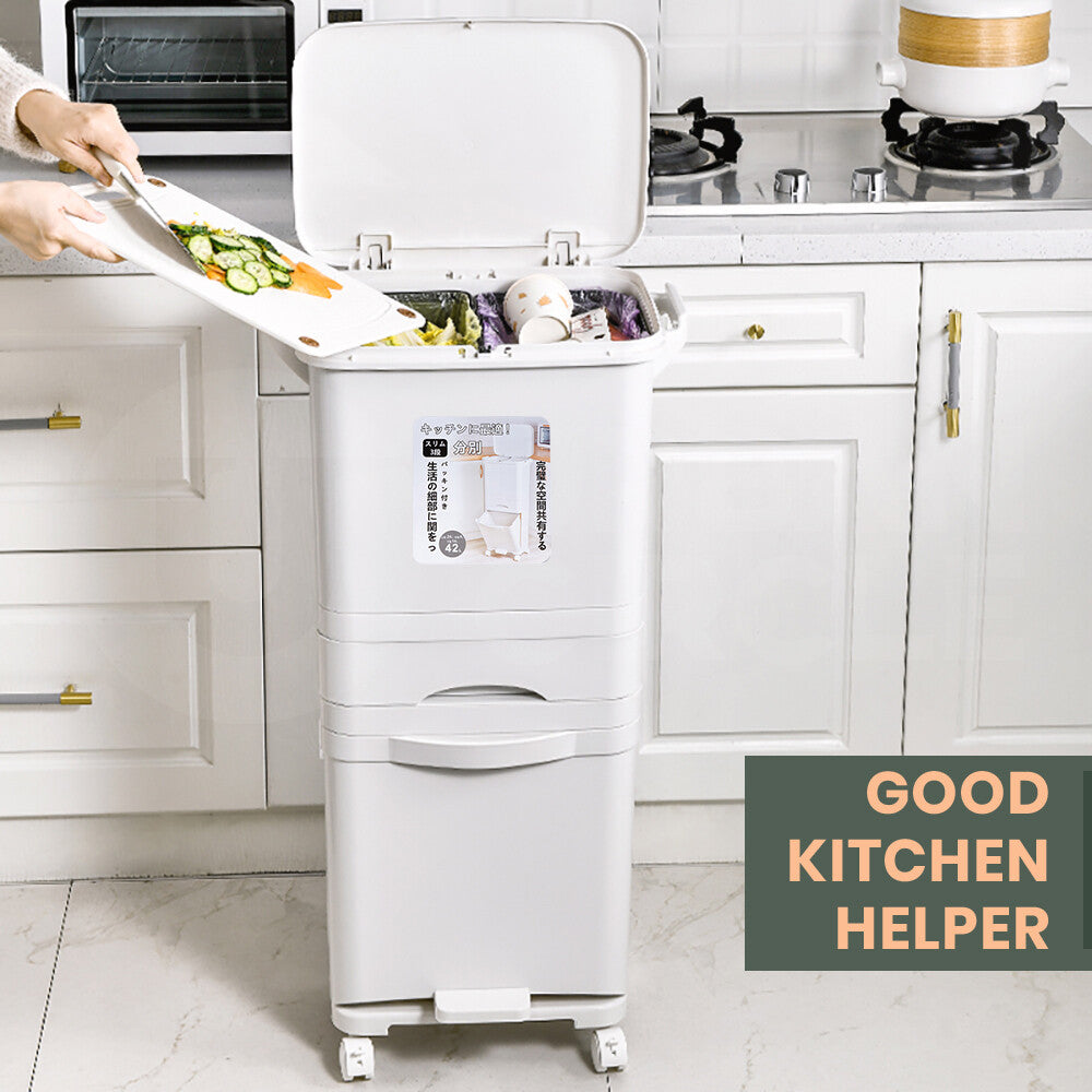 Furb New Kitchen Bin Waste Sorting Trash Bins Lid Garbage Recycling Dustbin Can