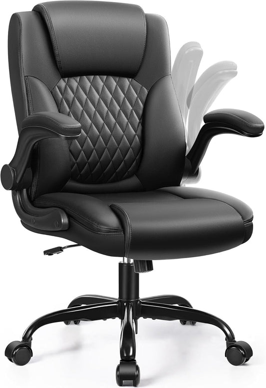 360°Swivel Free PU Home Computer Desk Chairs, Adjustable Armrests, Black