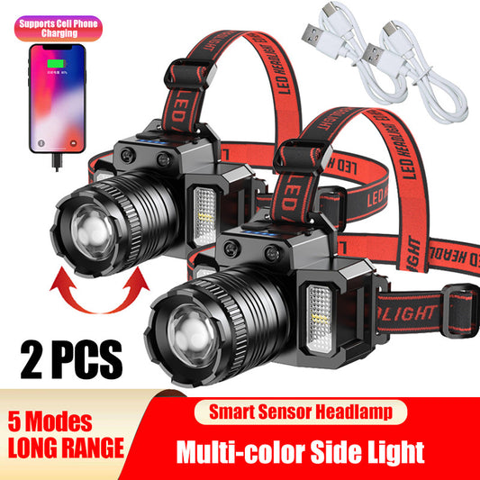 2 Pack USB Rechargeable LED Headlamp Headlight Head Light Waterproof Flashlight