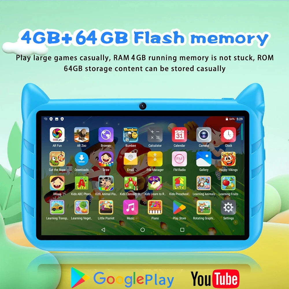 Kid Tablet Android 13, 4GB RAM 1TB Expand,5G WiFi,Dual Camera, Children's Gift