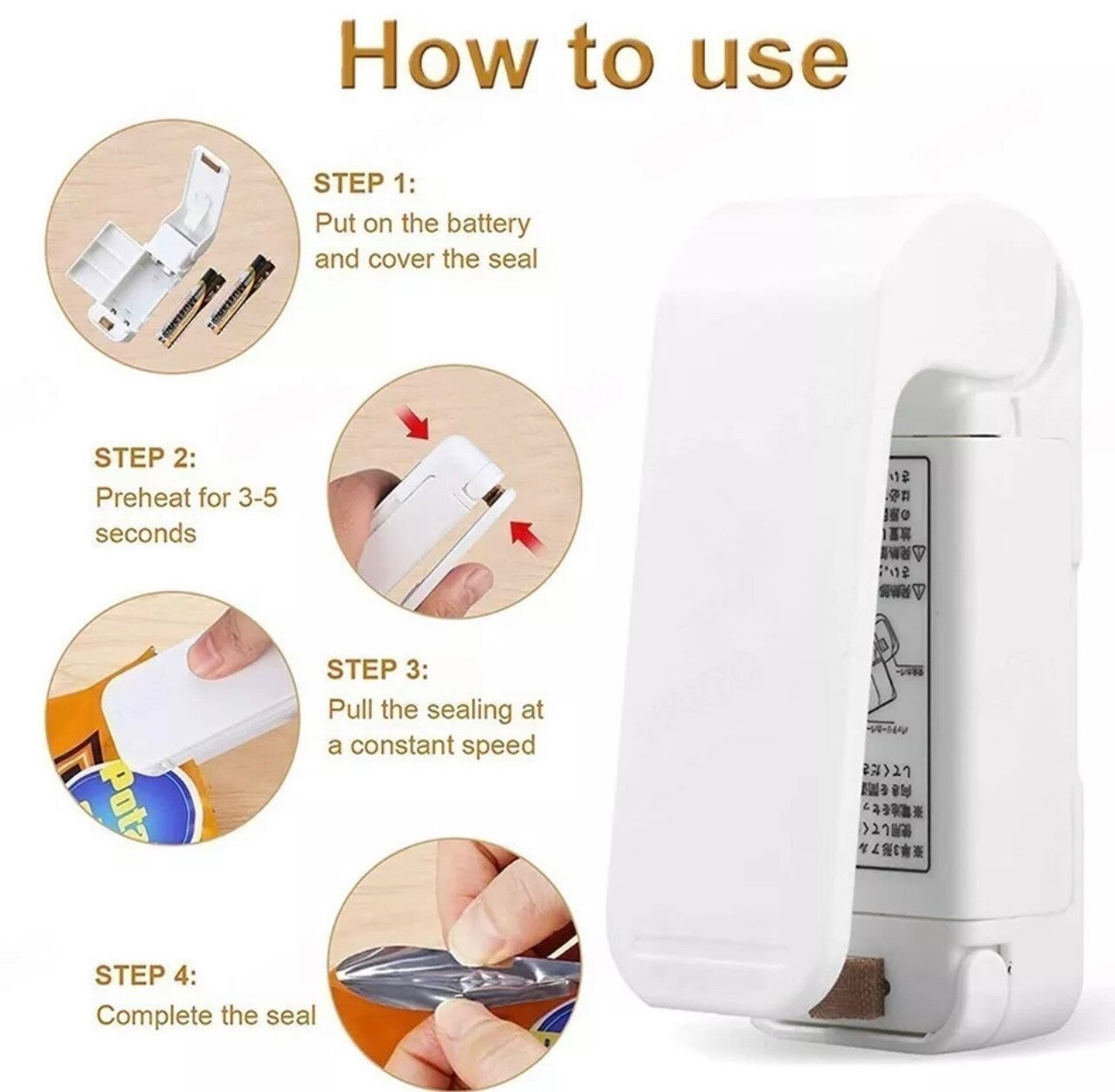 Mini White Bag Sealer Machine for Snacks and Ziploc Bags