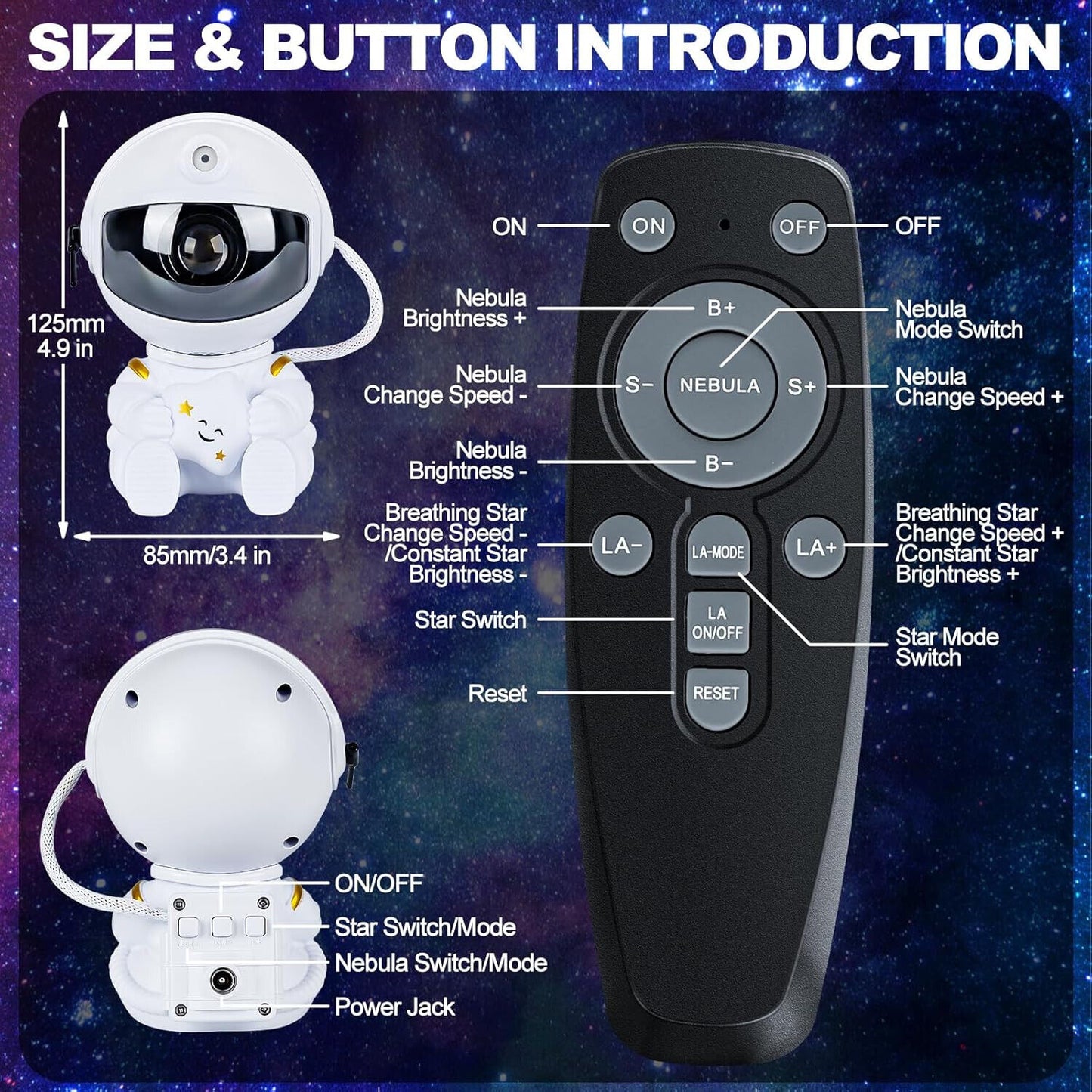 Star Projector Galaxy Night Light - Astronaut Space Buddy Projector with Remote