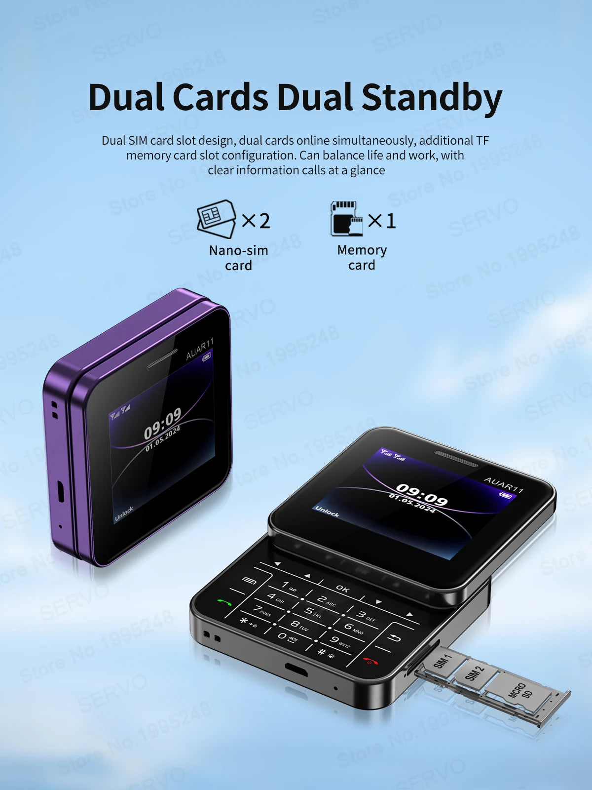 SERVO Rotating Sliding Mini Mobile Phones 2.4“ GSM Blacklist Speed Dail Dual SIM