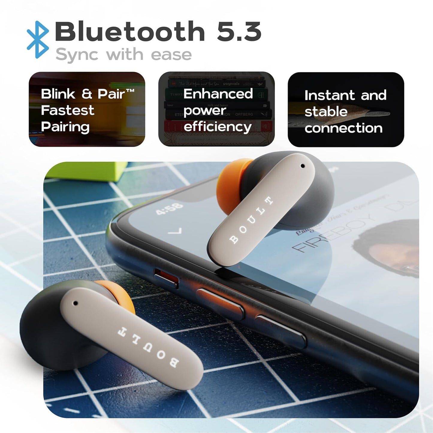 Boult Audio Z40 Pro with 100H Playtime, Quad Mic ENC,45ms Low Latency Gaming,