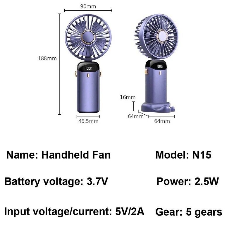Portable Handheld Personal MINI face Fan 5Speeds Rechargeable Folding For Travel