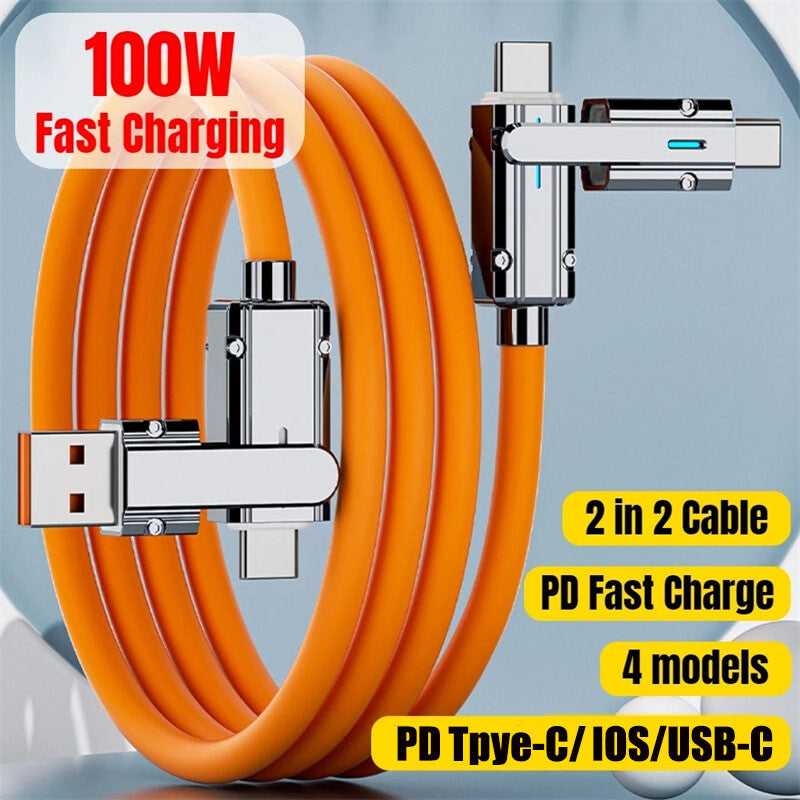 120W 4-In-1 Super Fast Charging Cable Charger Data Cord For iPhone Samsung iPad