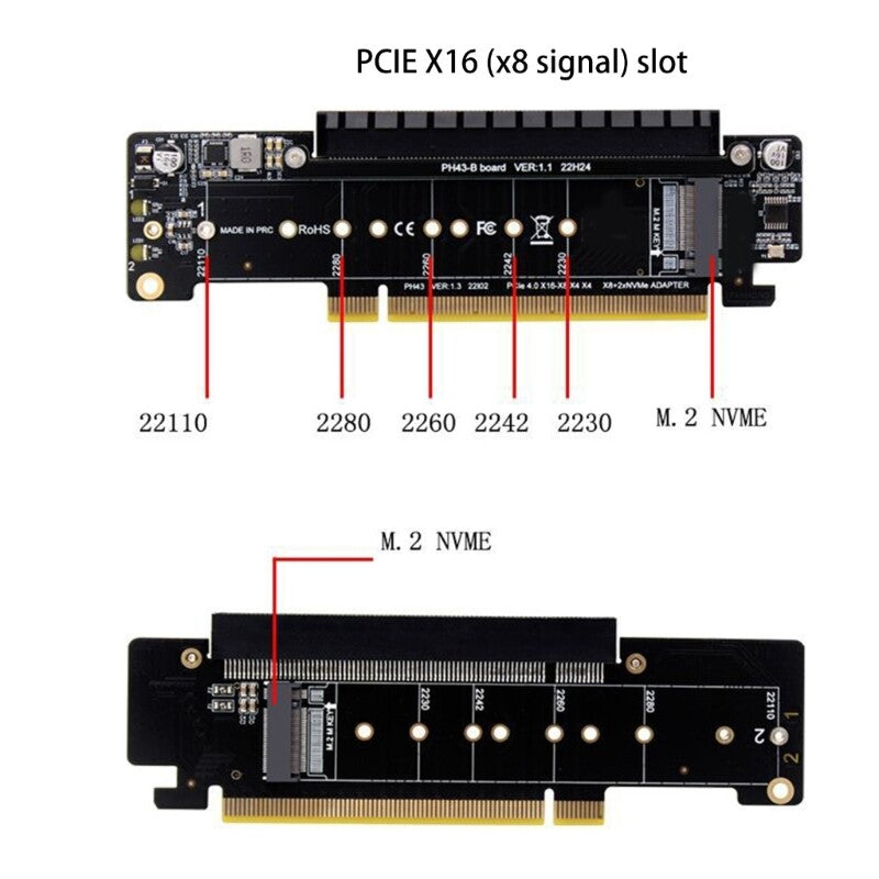 PCIE 4.0 X16 to X8+X4+X4 Splitter Adapter PCIe to 2x M.2 NVME SSD Expansion Card