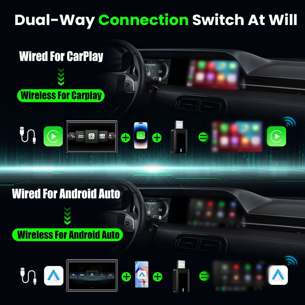Convert Wired For CarPlay to Wireless with 2 in 1 Adapter for Android Auto