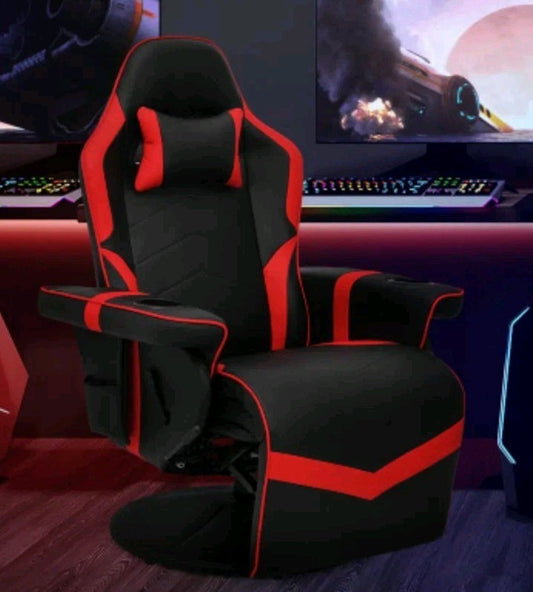 Video Game Desk Chair - Ergonomic Computer with Footrest and Red high back