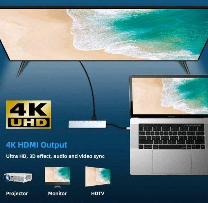8 in 1 USB-C HUB Type-C Adapter For PC Windows Multi 3.0 4K HDMI Etherne 8 Ports