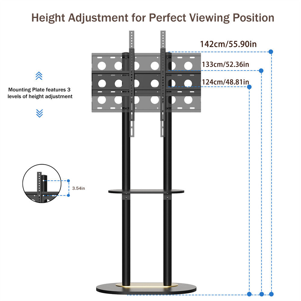 Height Adjustable Floor TV Stand with Mount Stone Shelf for 40”-75” Load up 40KG