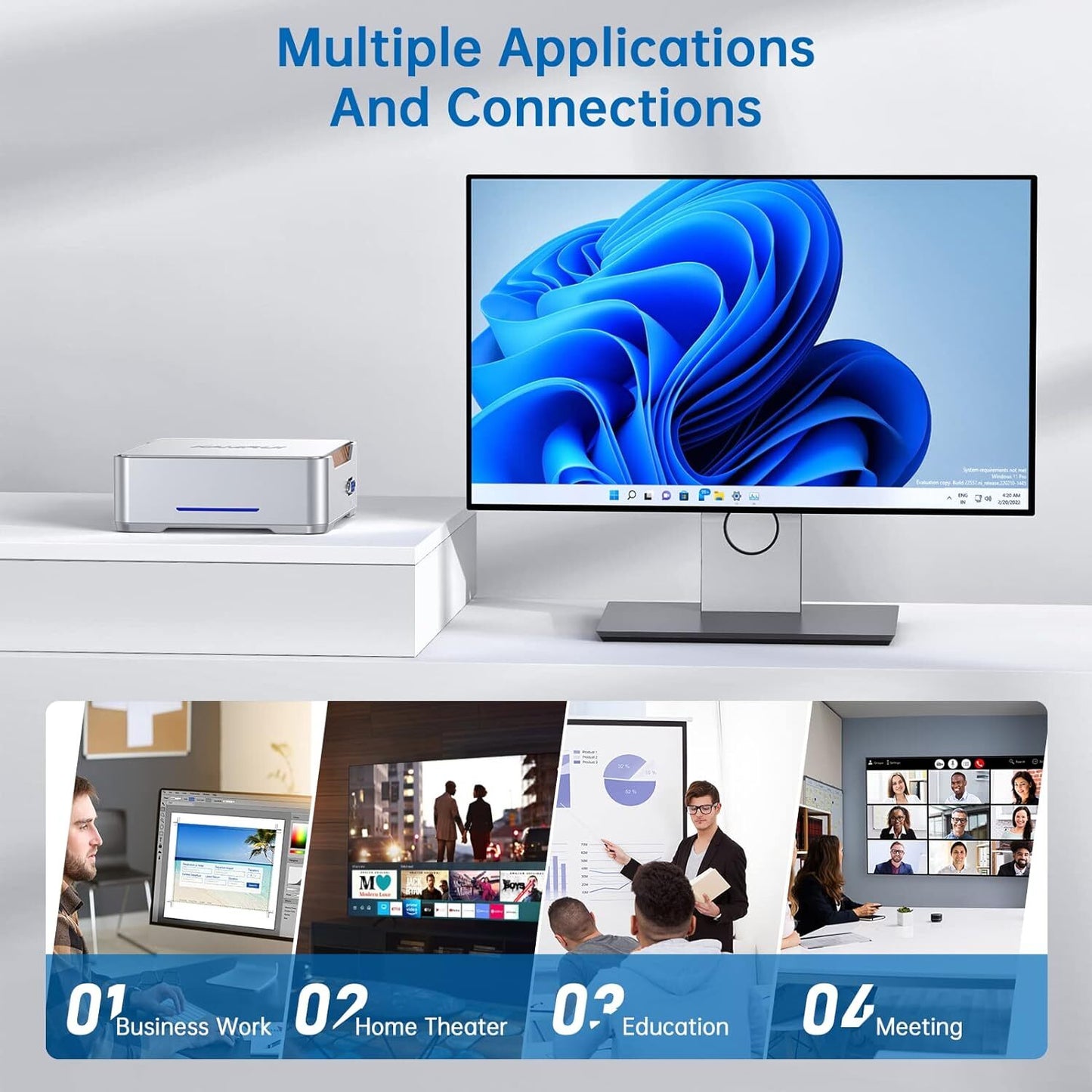 Intel N95 4K Mini PC 8GB DDR4 256GB SSD 2.4G/5G WiFI 5 BT 4.2 Windows 11 PRO
