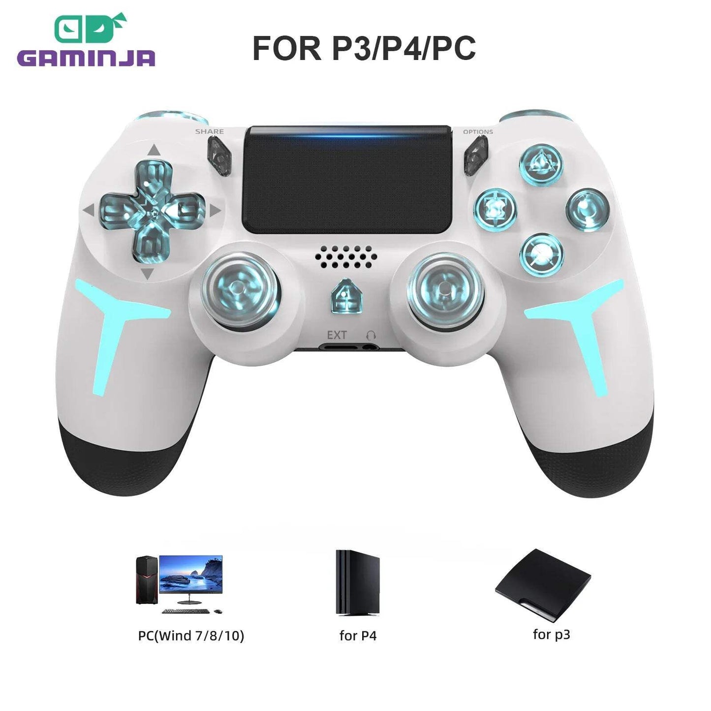 RGB Light Wireless Game Controller For PS4 PS3 Console Computer PC LED Bluetooth