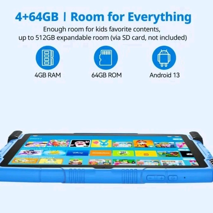 Kids Tablet, 10 Inch Tablet for Kids Android 13, 4GB+64GB/1 TB Expansion, Blue