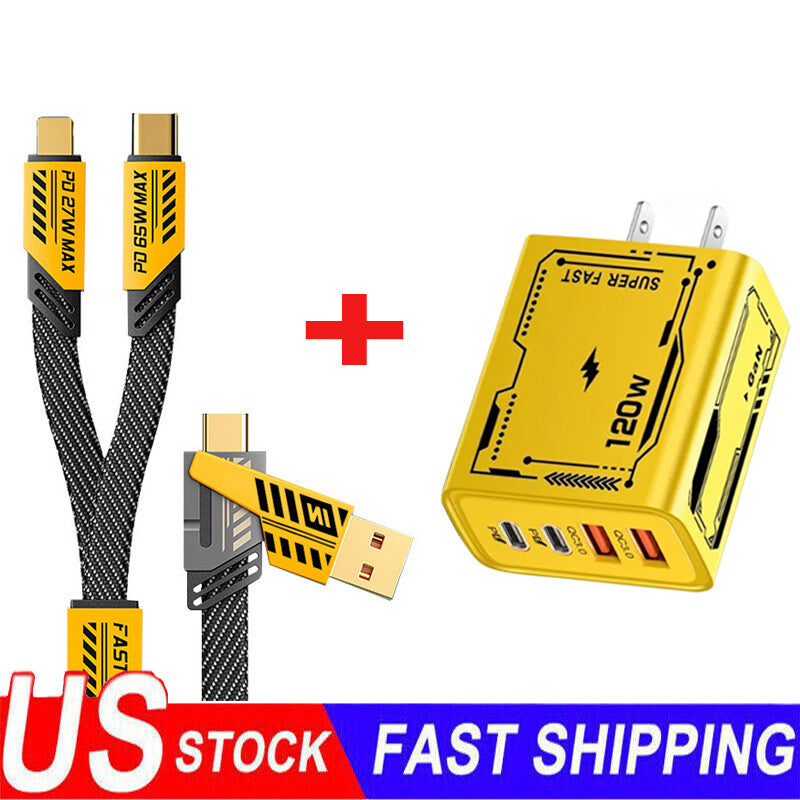 120W Fast Type C Wall Charger 4-in-1 Fast Cable For Samsung A16 A06 A15 A35 A55