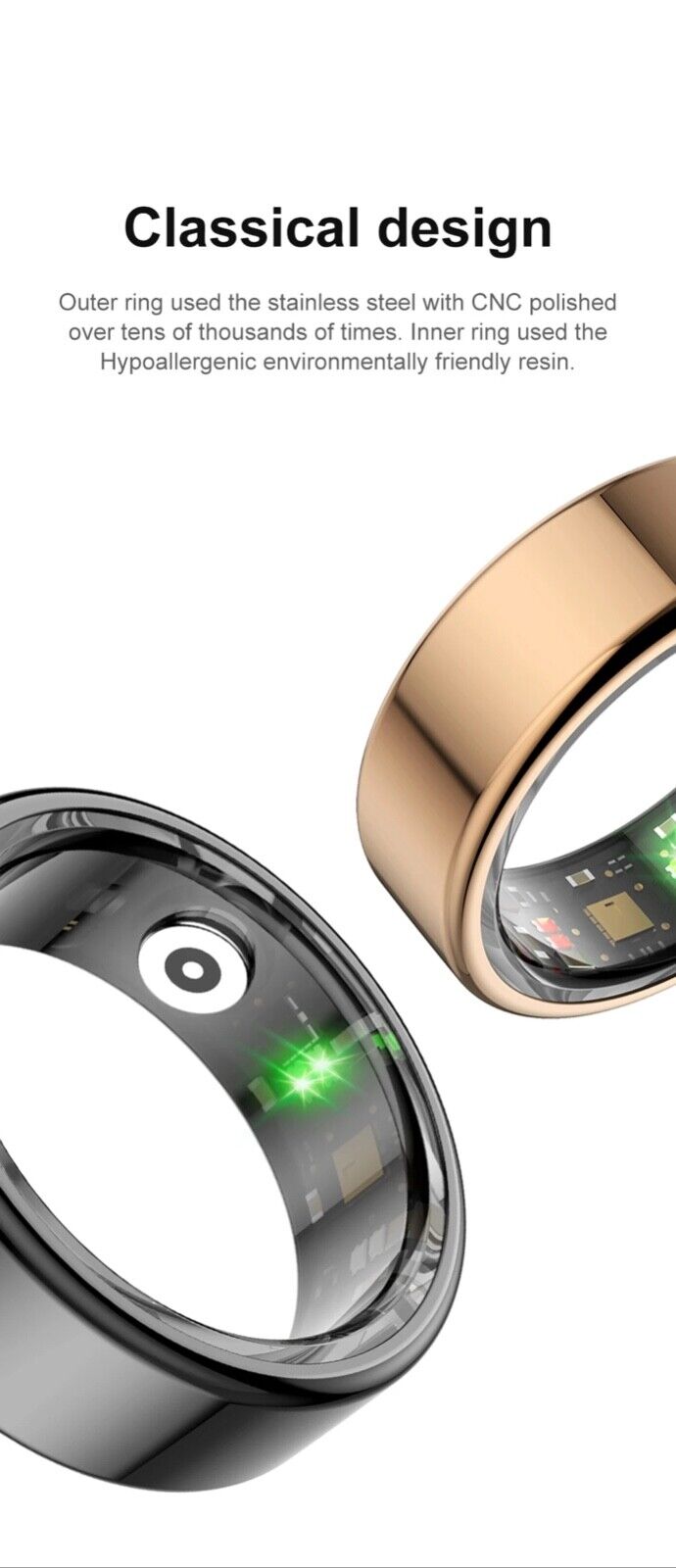 R02 Smart Ring Military Grade Titanium Steel Shell Health Monitoring IP68 &