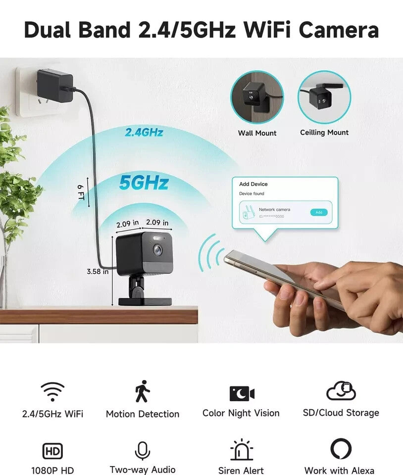 ORANZI 1080P 2.4g/5g Indoor Camera, Plug-in Cameras for Home Security w/Night...