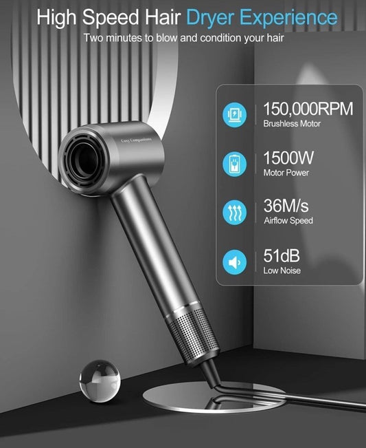 Professional High-Speed Blow Dryer, 150000 RPM, Negative Ion Technology