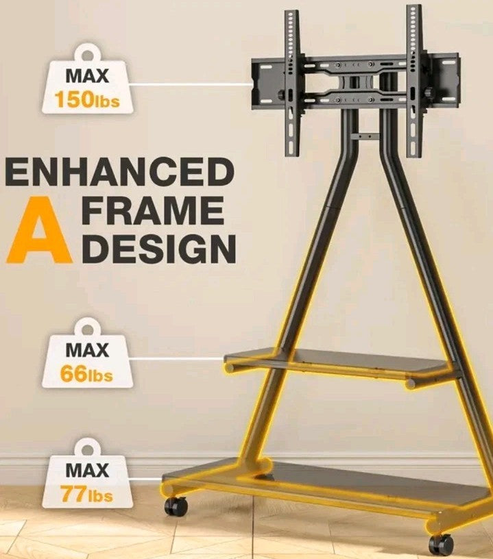 Rolling TV Stand for 43-80" TVs up to 150lbs, Portable Stand on Wheels with E...