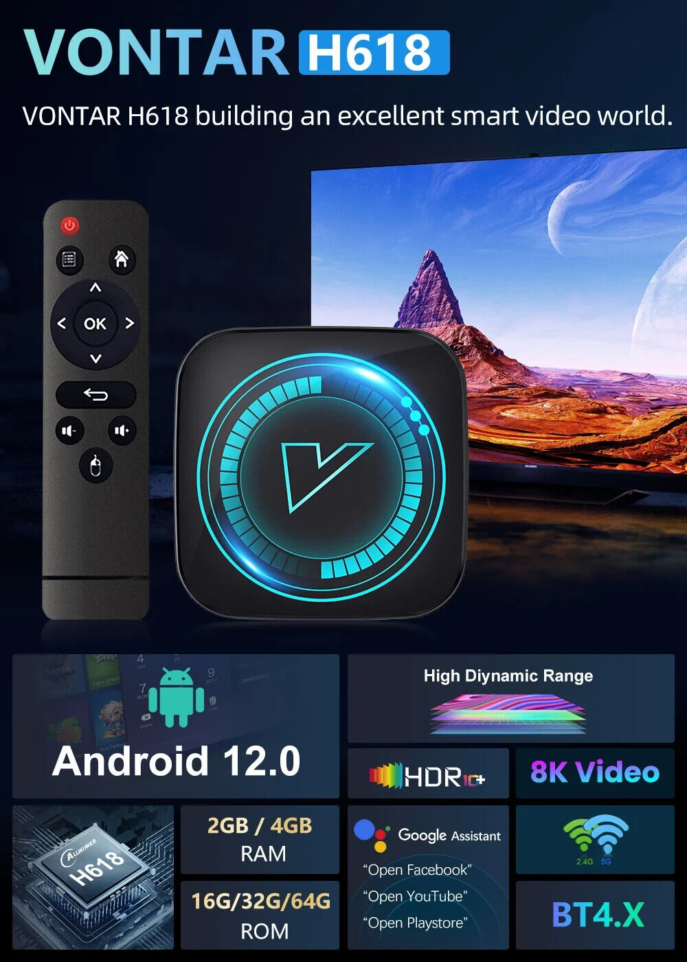 VONTAR H618 Smart TV Box Android 12 Allwinner Quad Core Cortex A53 Support 8K T