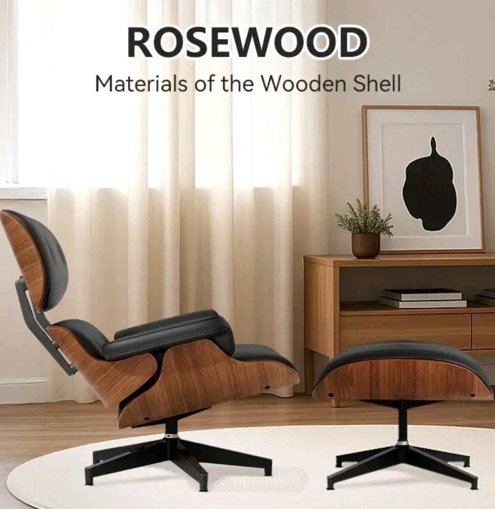 Leather Recliner Chair with Ottoman - Mid-Century Modern Accent Lounge Chair